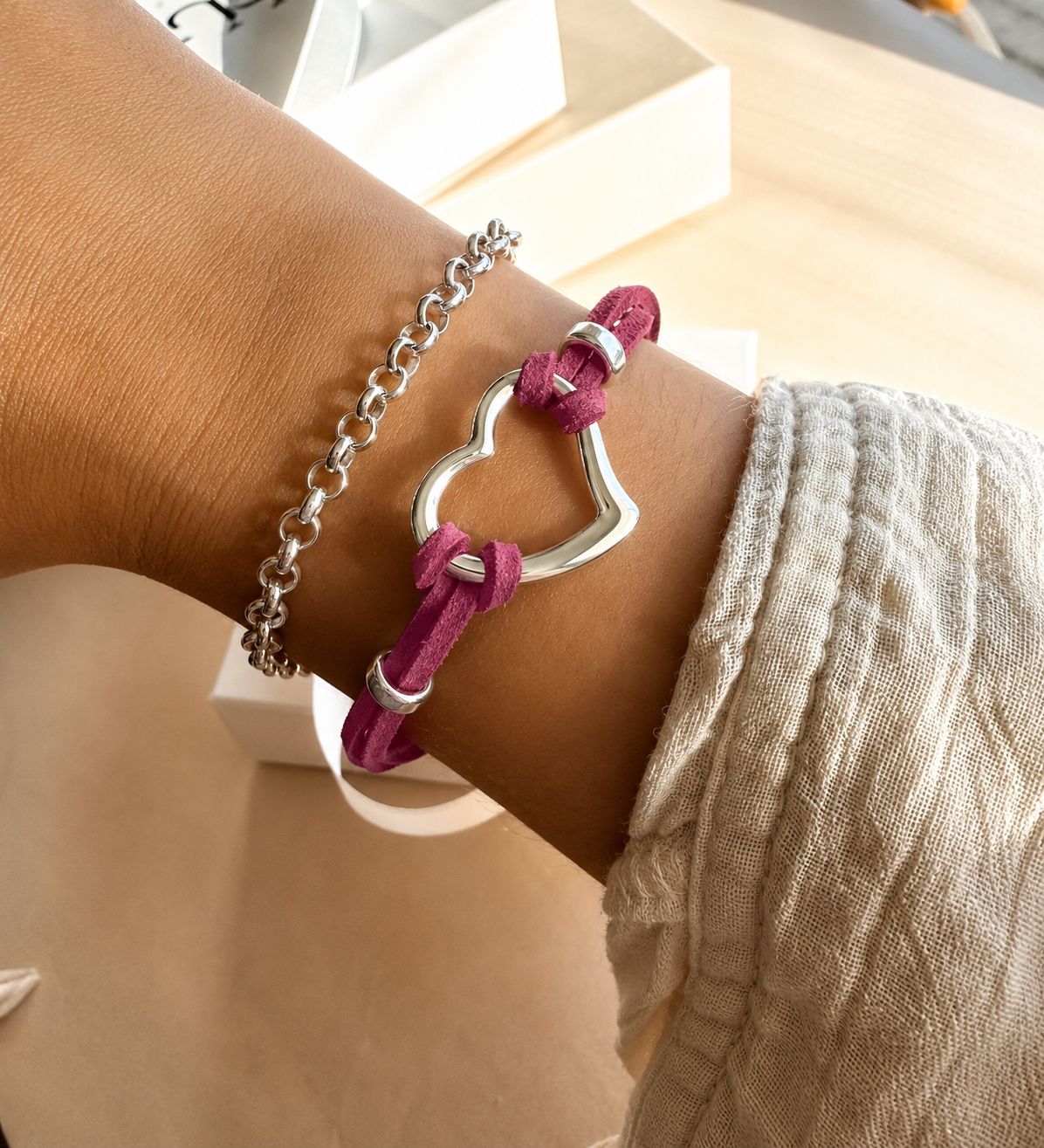 Pulsera CORAZON GAMUZA | Rosa