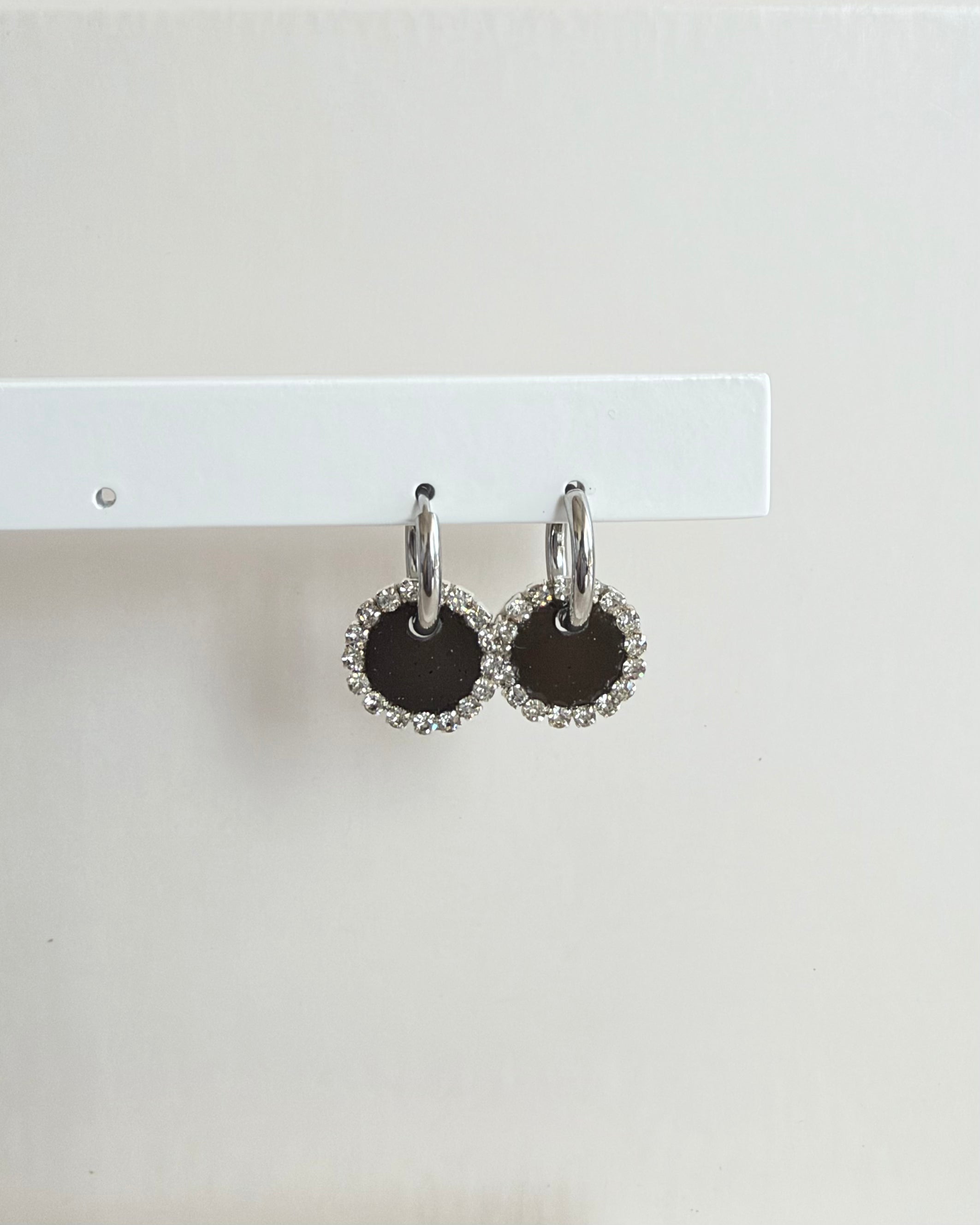 Caravanas STRASS | Negro plateado