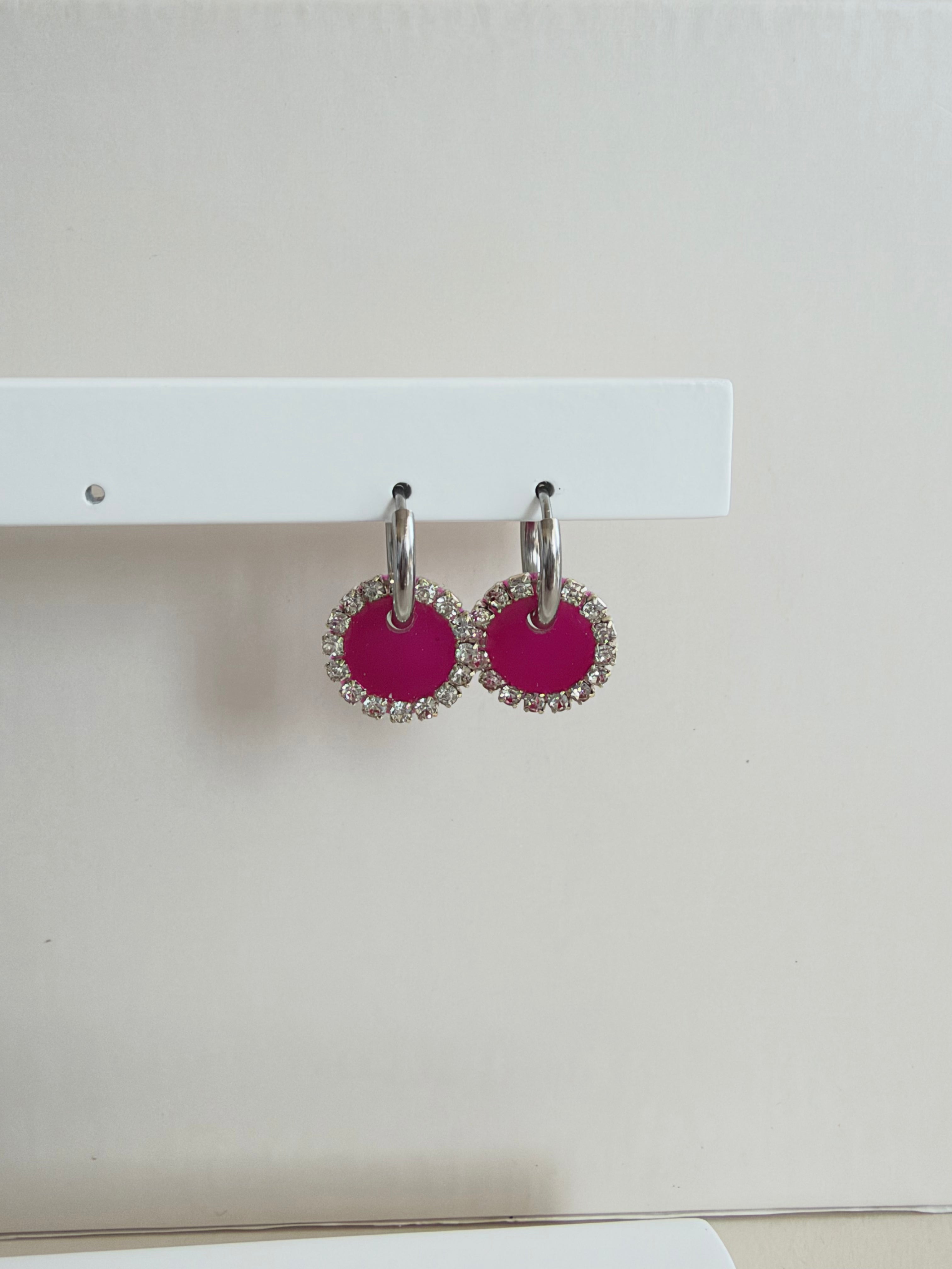 Caravanas STRASS | Fucsia plateado